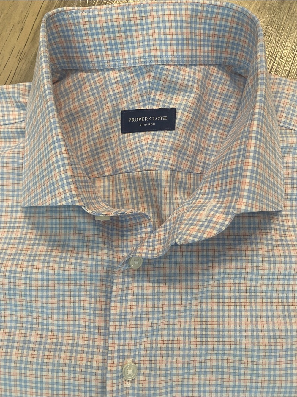Proper Cloth Thomas Mason Non Iron Light Blue Peach Check Plaid XL Slim (2025)